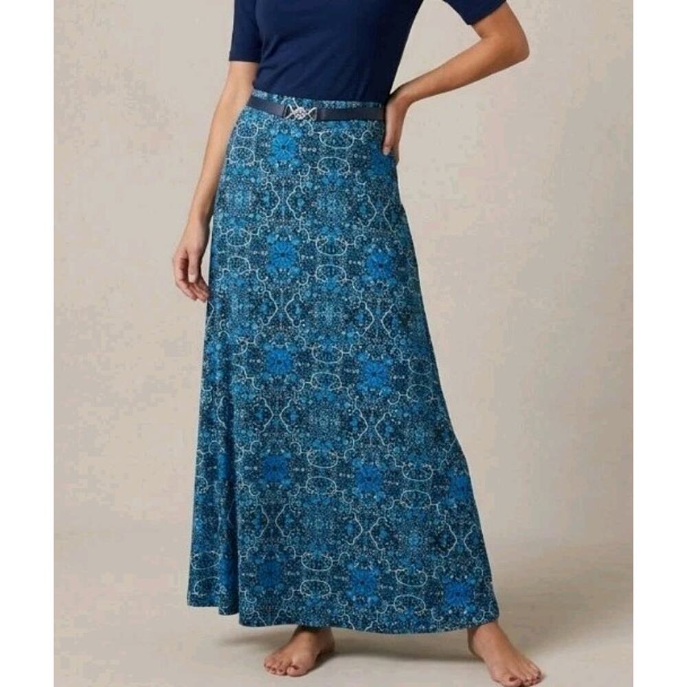 Kenar Maxi Skirt Stretch Blue/black Geometric Artsy Pattern Women's L Bohemian